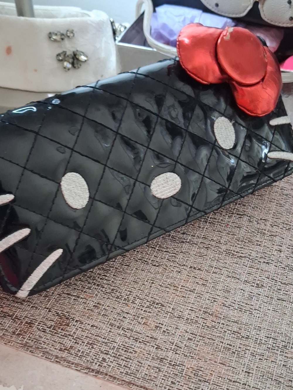 Hello KITTY Black Quilted Wallet with Red Bow Accent